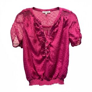 EUC Black Rainn Women’s Fuchsia Short Sleeve Ruffle Texture Top Blouse - Size S